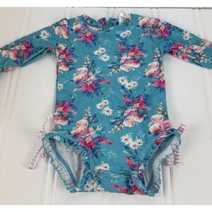 RuffleButts Baby Girl Floral Rash Guard Swimsuit 12–18 Months Long Sleeve